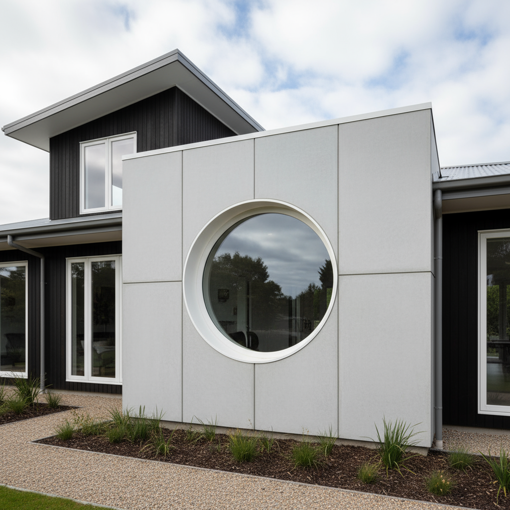 круглое окно в фасаде дома